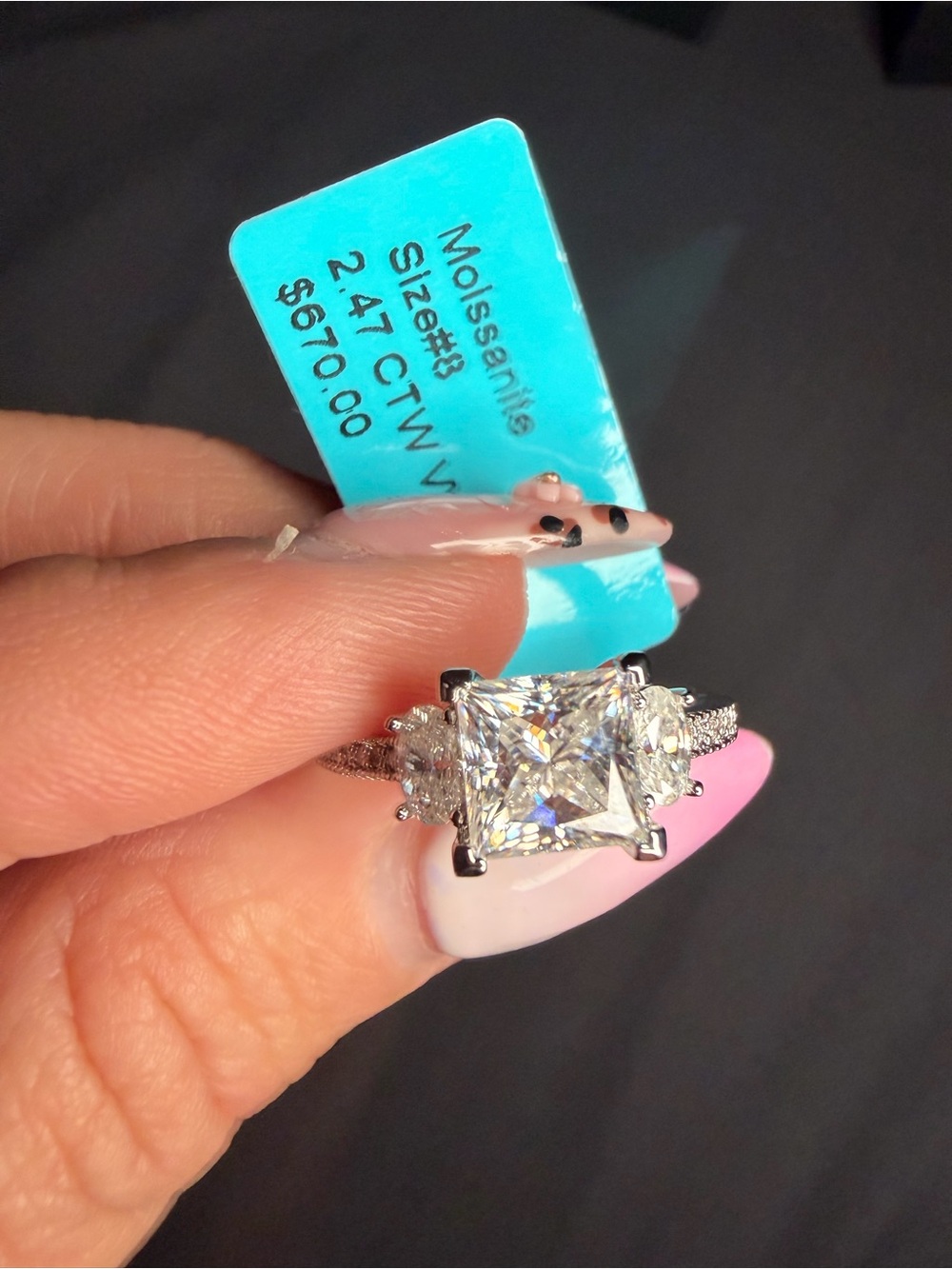 Gold Filled over brass 2.47 CTW D Color VVS Moissanite 3-Stone Ring | Sz 8 - Picture 4 of 8